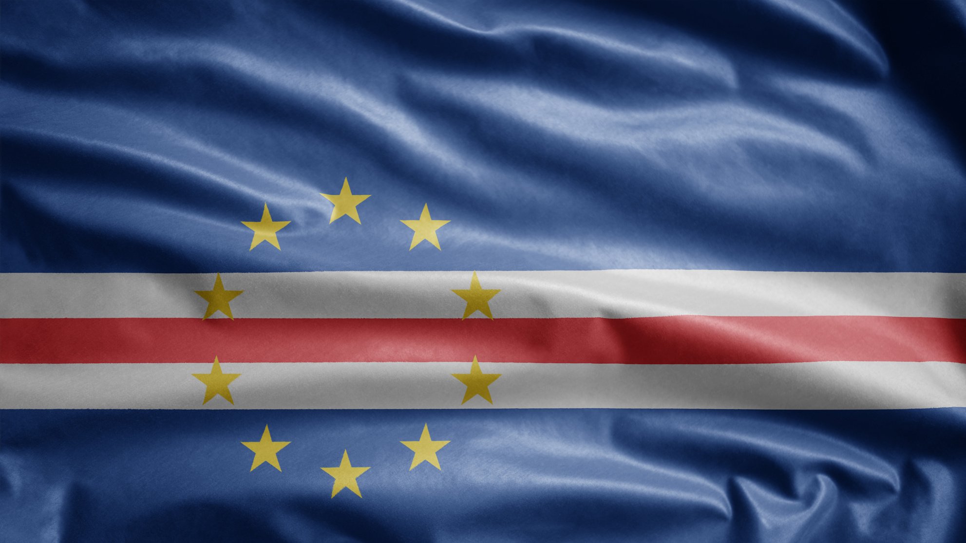 Cape Verdean flag waving in the wind. Cape Verde banner blowing soft silk.